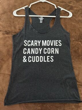 Next Level Apparel Dark Gray Graphic Tank Top with White Print - Never Worn